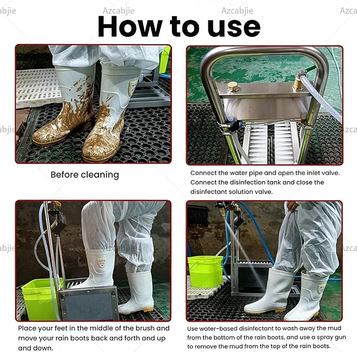 Stainless Steel Boot Scraper & Shoe Cleaning Machine | With Water Spray Gun,Automatic Mud Remover Boot Washer for All Livestock Farm Rain Boots