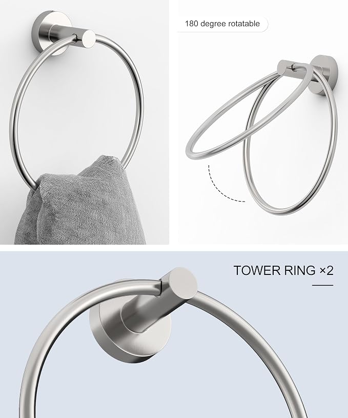 12 Pcs Brushed Nickel Bathroom Accessories Set, HOMEMYSTIQUE SUS304 Stainless Steel Bathroom Hardware Set, Bath Towel Bar Set, Toilet Paper Holders, Towel Rings Racks, Robe Towel Hooks