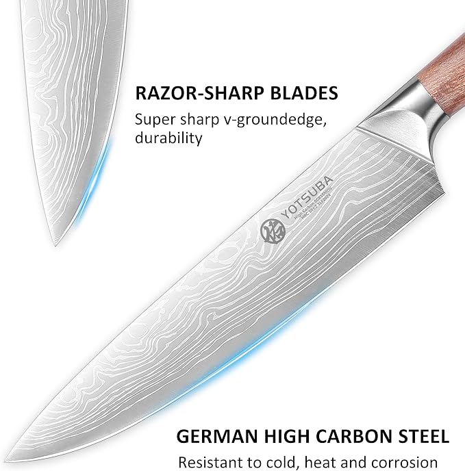 YOTSUBA 9 Inch Japanese Chef Knife, Razor Sharp Professional Kitchen Knife, High Carbon Stainless Steel with Ergonomic Wood Handle, Premium Gift Box for Home Cooking and Gifting