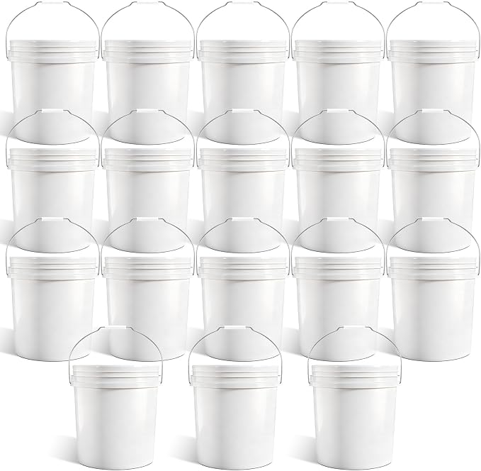 18-Pack 2.5 Gallon Plastic Bucket with Handle – White Heavy-Duty Food Grade Water Storage Buckets for Cleaning, Paint, Ice, Halloween & More
