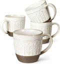 Artena Ceramic Coffee Mugs Set of 4, 16oz Embossed Large Latte Mugs Coffee Cups with Handle for Tea, Latte, Cappuccino & Cocoa, Milk Dishwasher & Microwave Safe, White (Wheat Leaf)