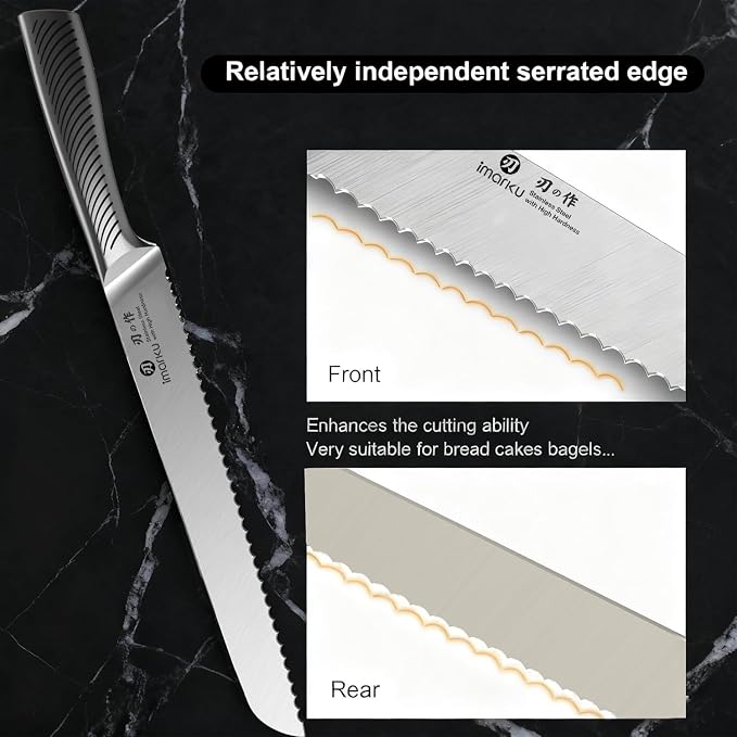 imarku Bread Knife 10 Inch: Japanese High Carbon Stainless Steel | Professional Grade Serrated Bread Knife, Razor Sharp Edge Cake Knife for Homemade Bread Bagels Cake, Stainless Steel Handle