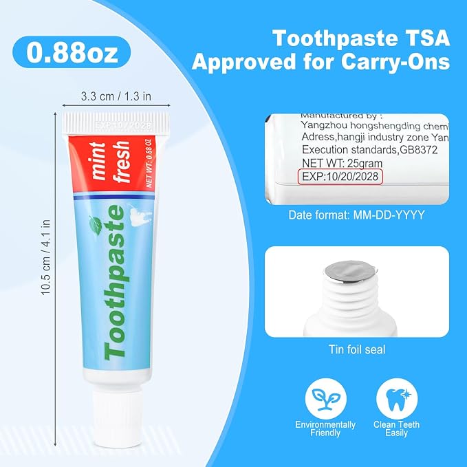 twoworld 40 Toothpaste in Bulk 0.88oz,Mini Toothpaste Travel Size | Travel Toothpaste Bulk Mint Scent TSA Compliant for Hotel Camping Gym Office School Homeless