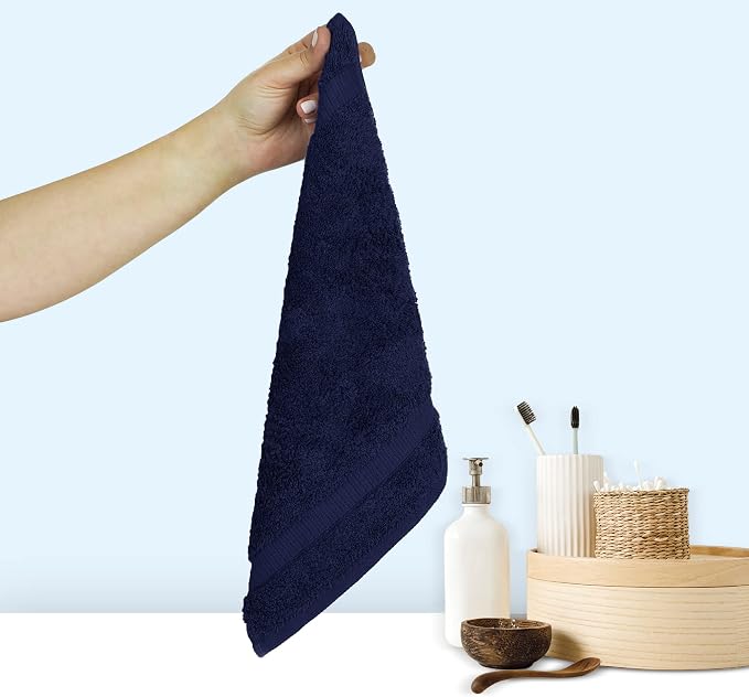 Chakir Turkish Linens 6 Piece Washcloth Set, 100% Cotton Turkish Washcloths for Bathroom, Luxury Soft Absorbent Face Towels, 13 x 13 Inches, Navy