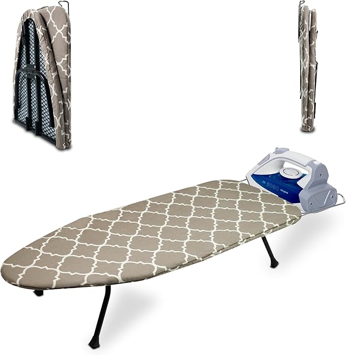 Metal Mesh Panel Tabletop Ironing Board | Foldable Iron Board | Heavy Duty Small Iron Board with Heat Resistant Cover and 100% Cotton 8mm Thicken Pad (Mesh)