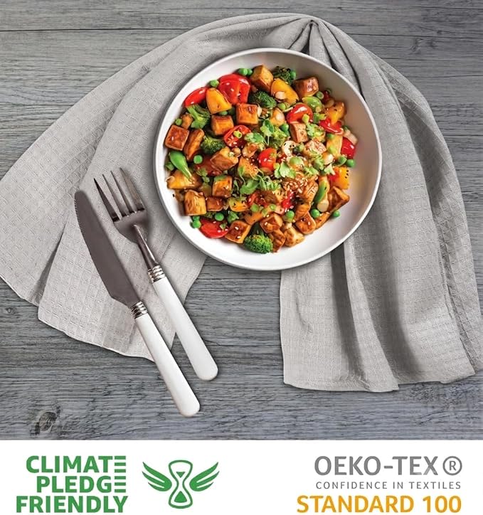 Urban Villa Kitchen Towels Waffle Dish Towels for Kitchen Smoke Color Set of 6 Over Sized 18x28 Inches Kitchen Towels Highly Absorbent 100% Cotton Mitered Corners Kitchen Hand Tea Towels Dish Cloths