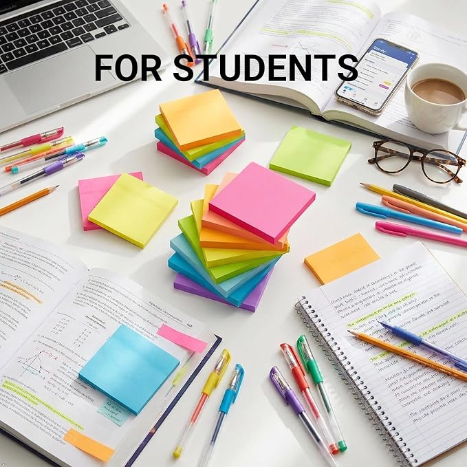 Sticky Notes 3x3 Inches,Bright Colors Self-Stick Pads, Easy to Post for Home, Office, Notebook, 82 Sheets/pad