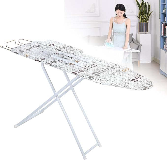 Ironing Board, Height Adjustable Smooth Edge Good Load-Bearing Non-Slip Clothes Ironing Board with Folding Legs (White)