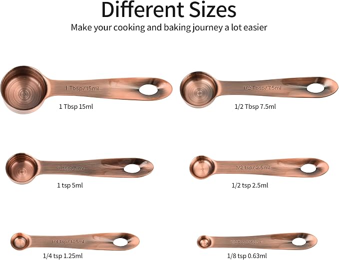 Copper Measuring Cups and Spoons Set 16, Dry&Liquid Stainless Steel Measuring Cups and Spoons, 7 Metric&US Measing Cups & 6 Measuring Spoons & Measure Equivalents for Kitchen&Baking