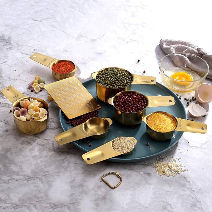 Gold Measuring Cups with Stainless Steel Construction, Gold Measuring Spoons with Sleek Appearance, 18 Piece Tool Set for Baking Cooking Kitchen Use