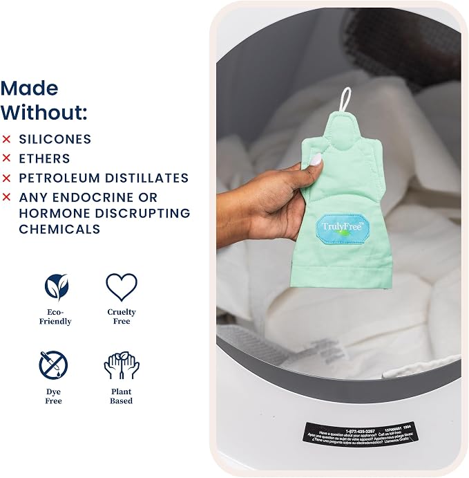 Truly Free Dryer Angel - Natural Dryer Sheet Alternative, Non-Toxic Reusable Fabric Softener Sheets and Scent Booster, Safe for Babies and Sensitive Skin - 1 Empty Reusable Scent Boost Pouch + 2 Fills