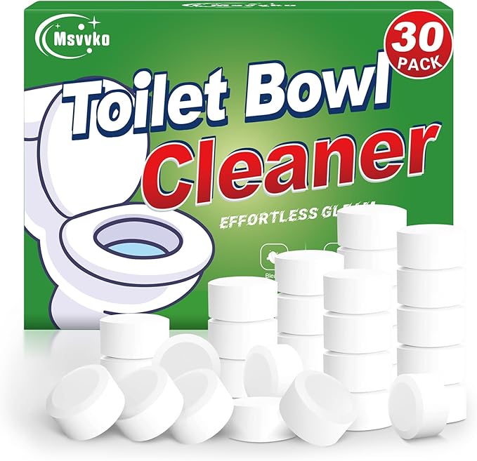 Msvvko Toilet Bowl Cleaner Tablets - 30 Pack Automatic Cleaners with Bleach, Slow-Releasing Toilet Tank Cleaners for Deodorizing & Descaling, Household Toilet Cleaners against Tough Stains