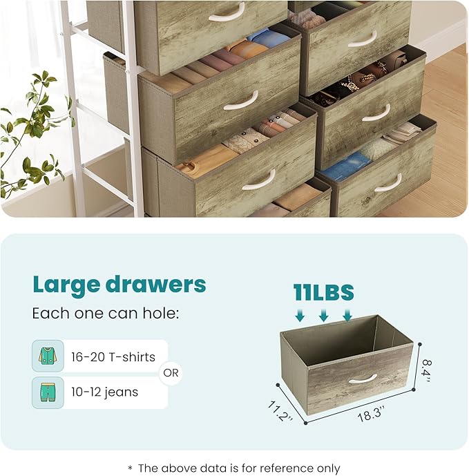 OLIXIS 8 Drawer Storage Dresser with Wood Top - Wide Fabric Chest Organizer for Bedroom, Closet, Living Room,Tower Cabinet, TV Stand, Hallway Entryway Furniture,Oak Greige