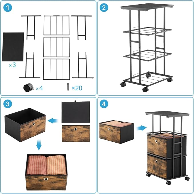 MAX Houser Dresser Storage with 3 Drawers, Fabric Tower Nightstand, Chest of Drawers,Vertical Storage Unit Organizer for Closets,Bedroom,Dorm, Wood Top, Rustic Brown Wood Grain Print