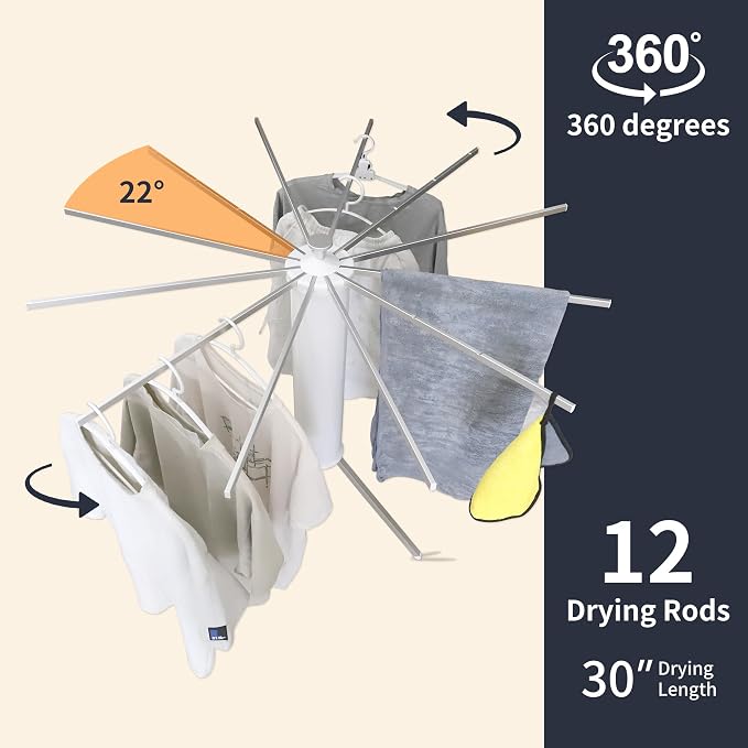 RFOUO Clothes Drying Rack Tripod,Laundry Hanger Dryer Rack,Portable Foldable Drying Rack-Drying Rack Clothing Laundry Bedroom Household Aluminum-12rods