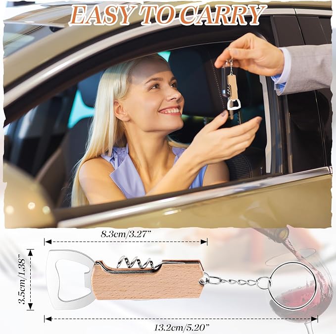 Ziliny 24 Pcs Bottle Opener Keychain Bulk Wine Bottle Beer Opener Keychain 3.27" Stainless Steel Corkscrew Waiter Corkscrew Wine Keyring Gifts for Christmas Bar Party Wedding Home (Brown)