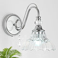 1 Piece Brushed Chrome Finish Wall Sconce, 1-Light Modern Wall Sconce with Hanging Crystal Accents and Flower-Shaped Clear Shades for Bathroom Bedroom Living Room,Modern Vanity Light