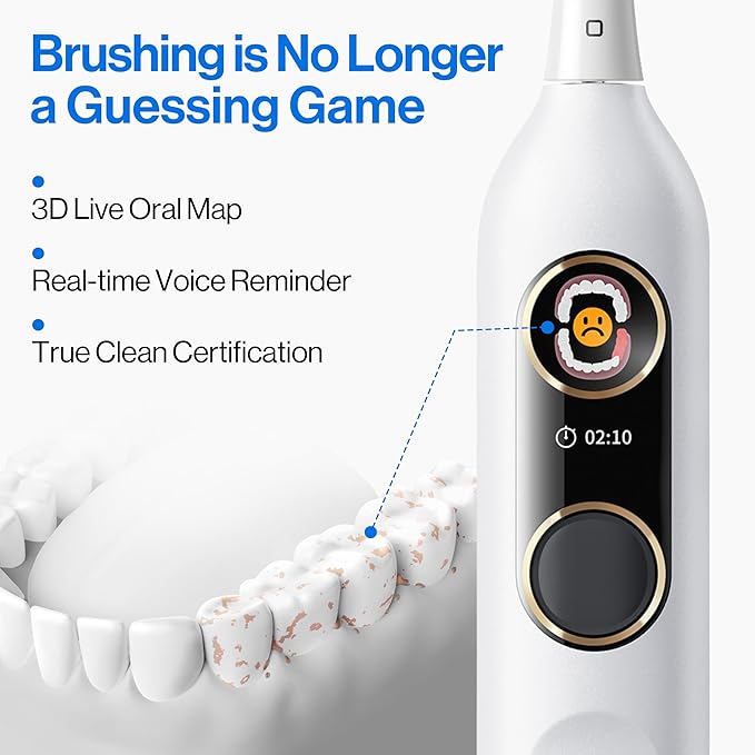 usmile Y20PRO Electric Toothbrush, AI-Powered Smart Toothbrush with AM/PM Auto Mode, 4 Brushing Modes, 90-Day Battery, App Control, Real-Time 3D Map, 2 Brush Heads Included