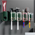 Toothbrush Rack Wall Mounted Toothbrush Holder Multifunctional Bathroom Storage Rack with Mouthwash Cup, Toothpaste Squeezer Kit Bathroom Toothbrush Holder(E)