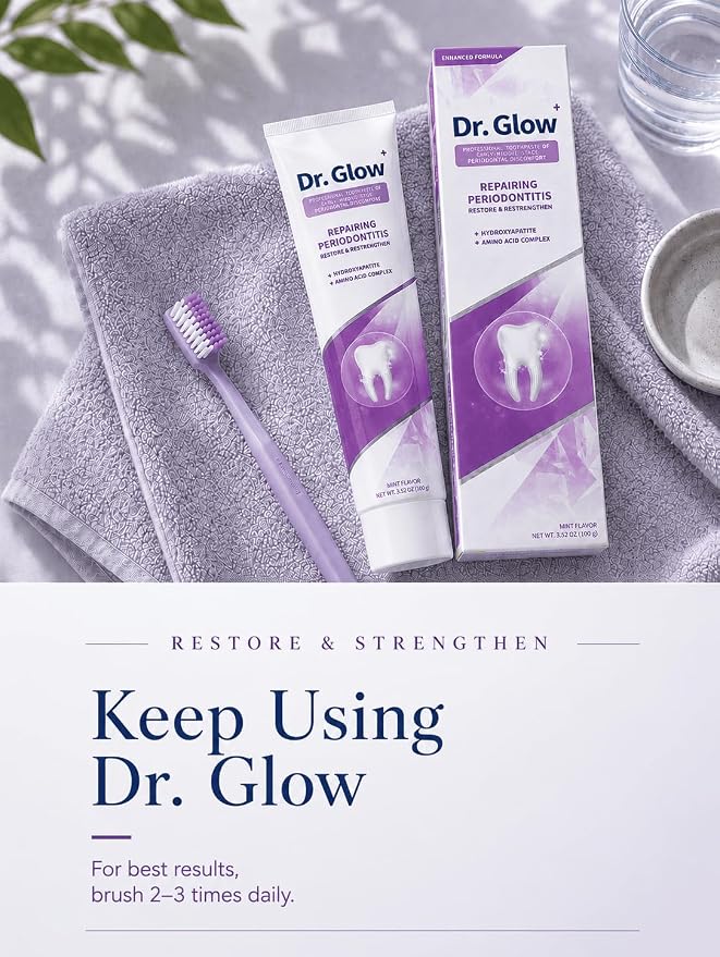 Dr. Glow Gum Disease Treatment Toothpaste for Early & Mid Periodontitis, Gingivitis Treatment Gum Repair for Receding Gums, Periodontal Disease Treatment Hydroxyapatite Toothpaste Fluoride Free 3.52OZ