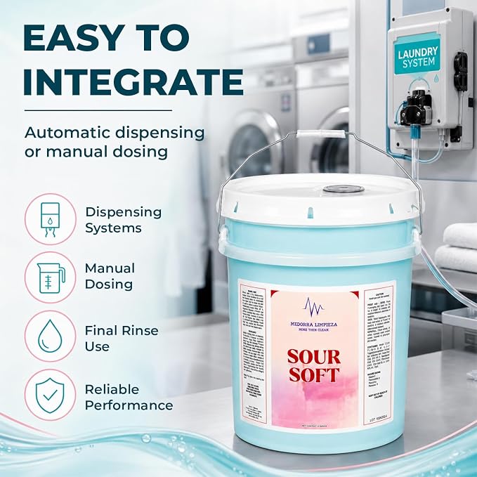 Laundry Sour & Softener, 5 Gallon, Commercial Fabric Conditioner & Acidic Rinse Agent for OPL & Industrial Laundry Systems