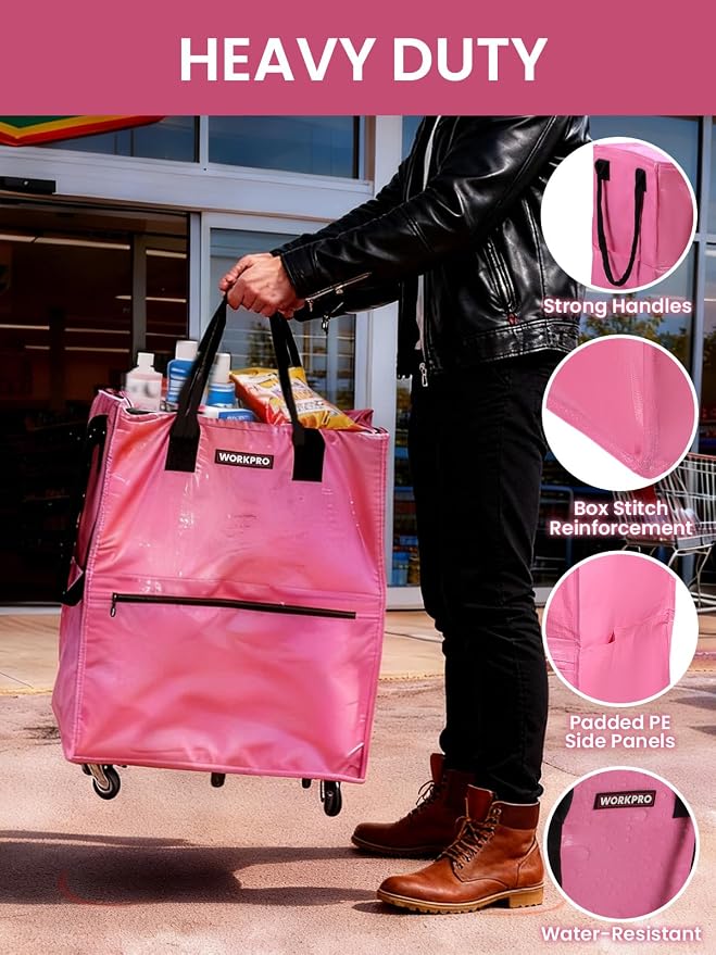 WORKPRO Large Rolling Grocery Bag, 36-Gallon Rolling Tote with 5 Wheels | Reusable Grocery Bag on Wheels, Holds Up to 110 lbs, Heavy Duty Rolling Tote for Groceries, Laundry, Moving & Storage