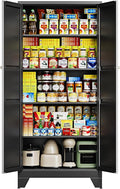75" H Metal Storage Cabinet with 2 Doors and 4 Shelves,Tall Kitchen Pantry Cabinets,Farmhouse Utility Pantry Organizers for Cupboard/Dining/Bathroom/Home Office/Garage Room,Black