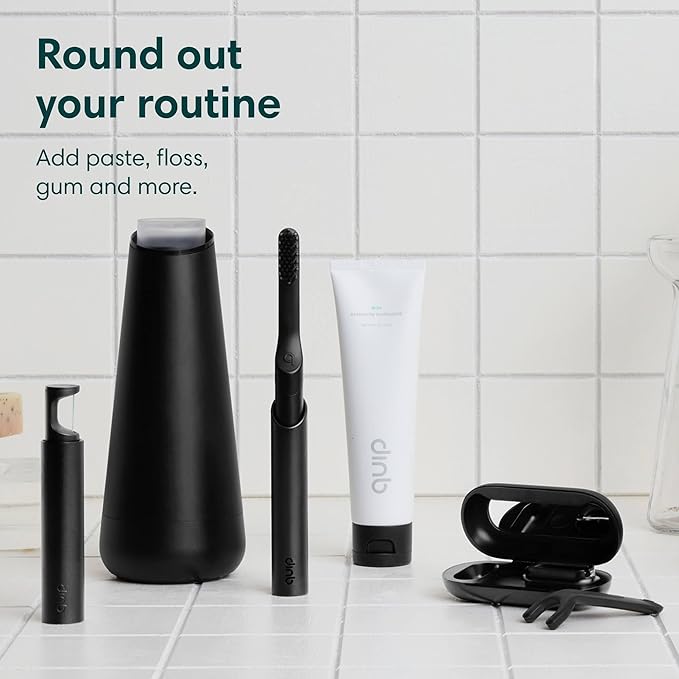 Quip Rechargeable Smart Sonic Toothbrush for Adults - Timed Electric Toothbrush with Bluetooth & Rewards App - Replaceable Brush Head, Soft Bristles, Metal Handle - Travel Toothbrush - All-Black