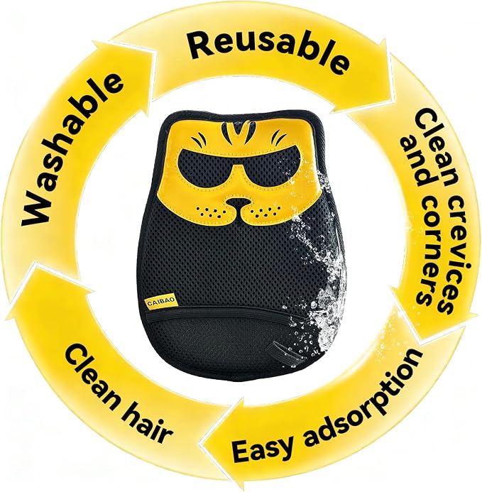 Pet Hair Removal Glove - Washable Reusable, 2pcs | Electrostatic dual-direction fiber grabs loose fur. Works on sofas, rugs, car seats & pet beds. Cat & dog hair