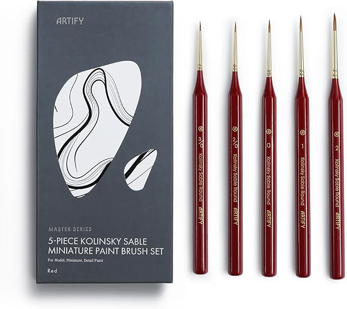 Artify Detail Paint Brushes, 100% Kolinsky Sable Micro Paint Brushes - Master Series, Ultra Fine Tips Paint Brush Set, High Precision for Models/Crafts, Detailing for Watercolor, Gouache & Ink