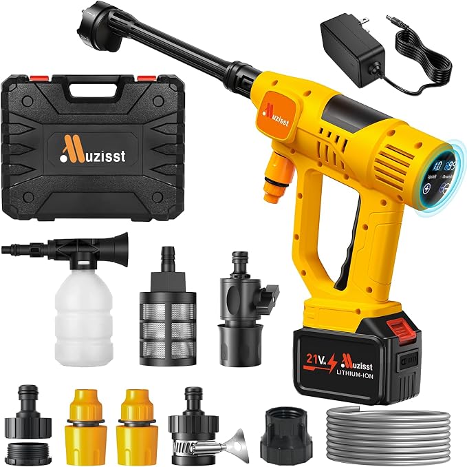 1100PSI Cordless Car Washer,Portable Battery Powered Cleaning Tool | 10-Speed Adjustment, Battery Level Display, 6-in-1 Nozzle, Self-Priming System for Car, Garden, Patio & Floor Cleaning