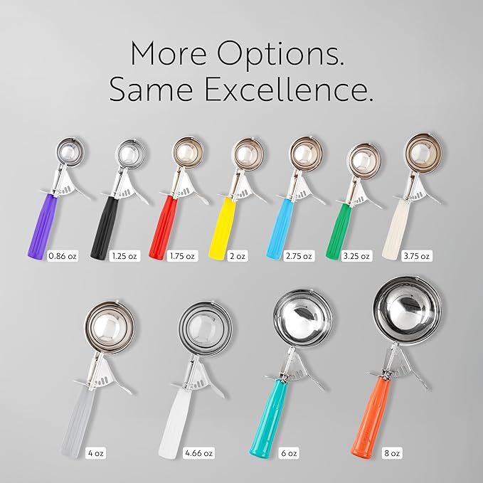 Restaurantware Met Lux 8 Ounce Portion Scoop 1 Durable Disher Scoop - Thumb Trigger Orange Stainless Steel Ice cream Disher For Portion Control For Ice Cream Mashed Potato And Cookie Batter