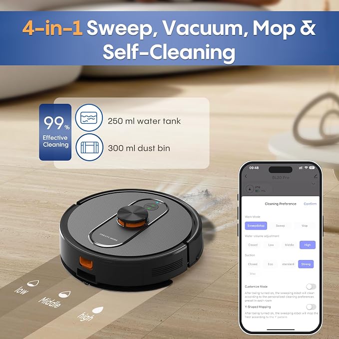 Robot Vacuum and Mop Combo, 6000Pa Strong Suction, Self-Emptying Dock,LiDAR Navigation, 90-Day Hands-Free,Robotic Vacuum for Pet Hair, Dust, Hard Floors and Carpets