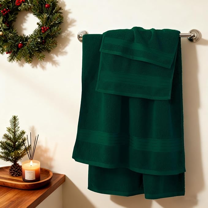 COZYART Luxury Bath Towel Set 6 Pcs, Dark Green 100% Turkish Cotton 650 GSM | OEKO-Tex 100 Certified Zero Twist Ring Spun, Soft Absorbent Quick Dry, Plush Fluffy, Breathable Hotel Quality for Daily Use