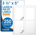 3.5" X 5" Matte White Printable Shipping Labels (250 Sheets, 1000 Stickers) Mailing and Address Labels, Product Packaging Stickers for Laser & Inkjet Printers - Spartan Industrial Template R016