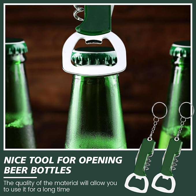 Ziliny 24 Pcs Bottle Opener Keychain Bulk Wine Bottle Beer Opener Keychain 3.27" Stainless Steel Corkscrew Waiter Corkscrew Wine Keyring Gifts for Christmas Bar Party Wedding Home (Green)