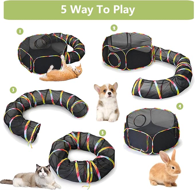 Outdoor Cat Enclosures, Cat Playground Portable Catio Mesh Tent, Outside Circle Playpen Tunnel for Kitty, Rabbit, Puppy and Small Animals