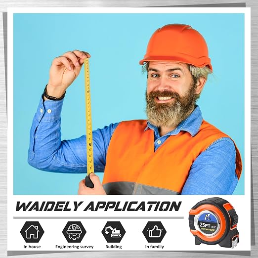 Youyole 10 Pack Tape Measure with Fractions 1/8 Steel Measuring Tape Retractable Easy Read Measurement Ruler Steel Power Blade (25 ft X 1 in,Orange)
