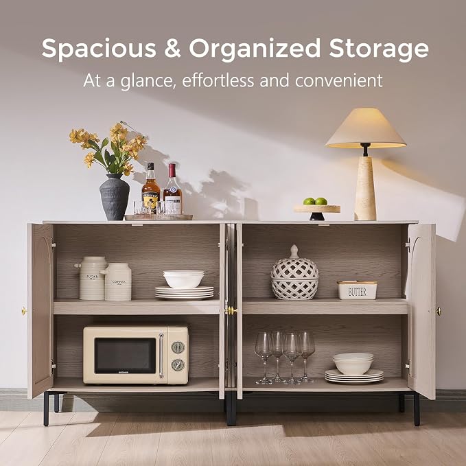 IFGET 34"Tall Modern Arch Sideboard Buffet Cabinet with Storage, Light Grey | Fluted Arched Sideboard Cabinet w/Adjustable Shelves, Wood Modular Kitchen Cabinet for Dining& Living Room, Kitchen, Entryway