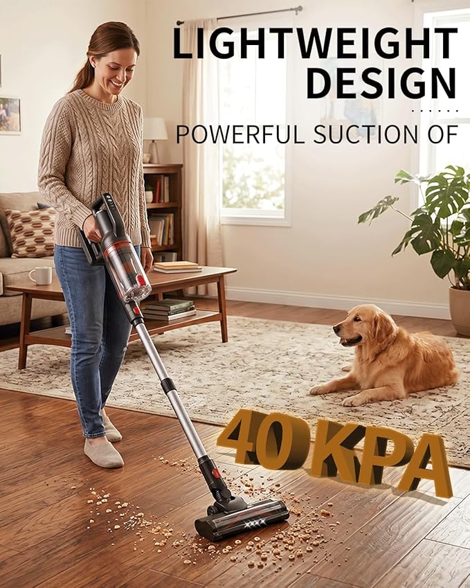 Pet Cordless Stick Vacuum Cleaner, 1L Dust Cup | LED Headlights, Removable Handheld Vac, Crevice Tool | Portable Vacuum for Pet Hair | Carpet & Hard Floors | 50-Min Runtime