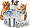 PETNF 3-Gallon Stainless Steel Dog Water Fountain for Large Dogs, Dog Water Bowl Dispenser with 2 Filters, Visible Water Window, Quiet Pump & LED Low-Water Indicator