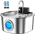 Voluas Stainless Steel Cat Water Fountain, Wireless, 108oz/3.2L, 2 Filter | Cordless Design, Ultra-Quiet Pump, Easy to Clean, BPA-Free