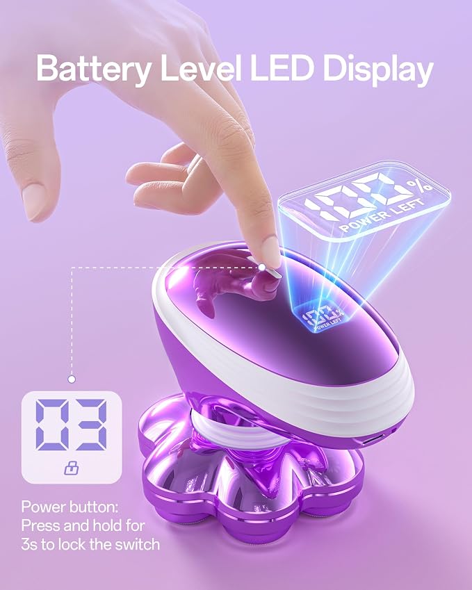 5-in-1 Electric Razors for Women, 7D Magnetic Heads Full Body Shaver, Waterproof Wet Dry Hair Remover with LED Display, Rechargeable Bikini Trimmer for Underarms, Face, Legs, Lips, Arms (Purple)
