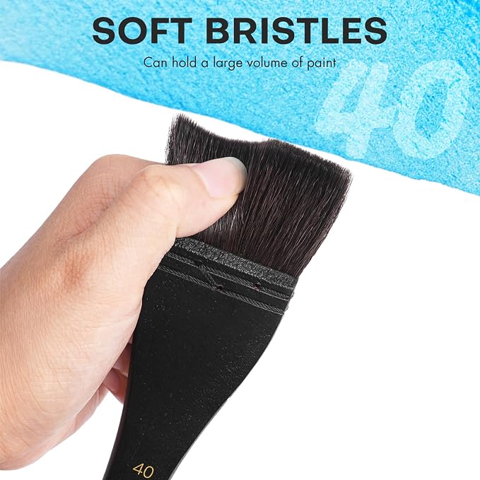 Flat Watercolor Brushes, Fuumuui 40mm Professional Squirrel Hair Flat Hake Brushes, Artists Scale Large Paint Brush with Long Handle for Watercolor and Acrylic Paints