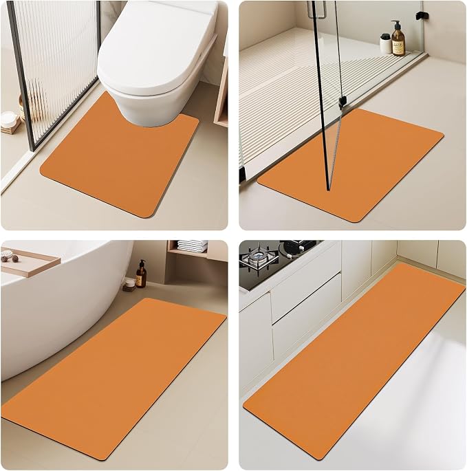 TYUU Bathroom Mat Quick Dry, Bathroom Rugs Non Slip Washable Thin Absorbent Bath Mat Fits Under Door Bathroom Floor Mat Perfect for Bath, Shower, or Sink 17"x59" Orange