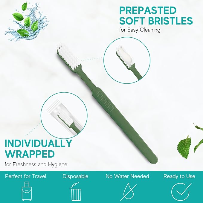Avistar 80 Prepasted Disposable Toothbrushes Individually Wrapped - Single Use Pre Pasted Disposable Toothbrushes with Toothpaste Built in - Waterless Toothbrush for Travel, Guests, Hotel, & Camping