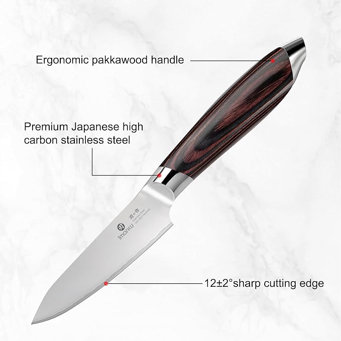 imarku Paring Knife 3.75 Inch, Japanese High Carbon Stainless Steel | Ultra Sharp Fruit Knife, Small Kitchen Knife for Peeling Fruits Cutting Vegetables, Ergonomic Pakkawood Handle