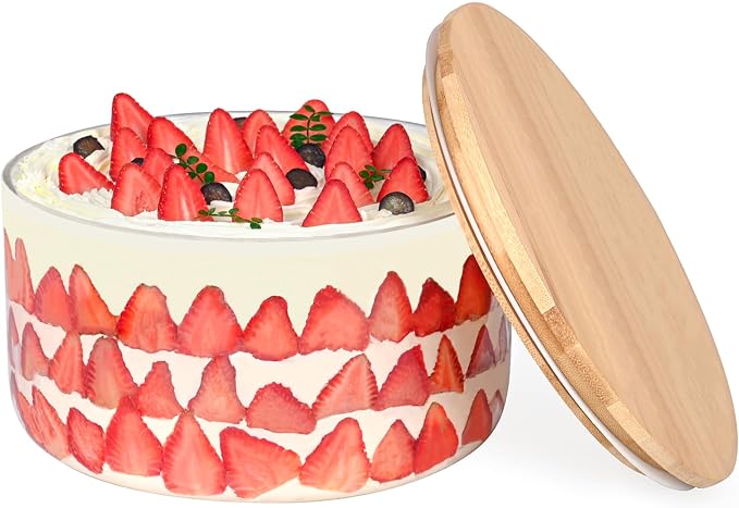 Large Trifle Bowl Glass, 200oz Morden Design Clear Glass Salad Bowl with Lid, 9.8" Serving Bowl for Laying Ice Cream Cakes, Cupcake, Salad, Fruit, Microwave & Dishwasher Safe