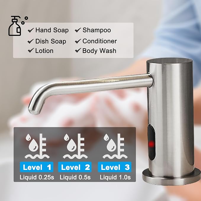 Automatic Soap Dispenser Touchless for Kitchen Bathroom Sink Built in Electric Soap Dispenser Infrared Sensors Liquid Commercial Dispenser with Bottle and Pump 33.81oz/1000ml (Brushed Nickel)