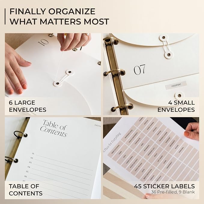 Document Organizer Binder for Important Papers & Passports, Oat
